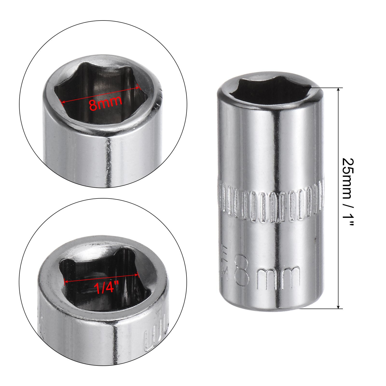 4Pack 1/4-inch Drive 8mm Steel Chrome Plated 6-Point Shallow Socket