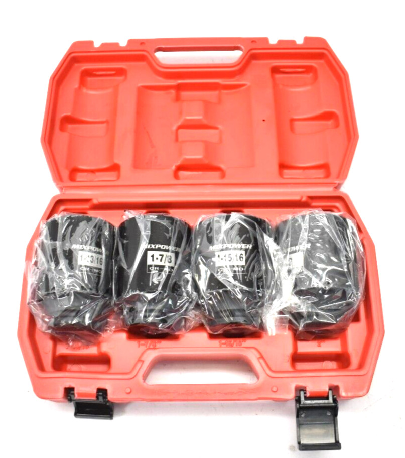 Mixpower 4 Piece 1/2″ Deep Impact Socket Set SAE Standard MT137 Black Oxide