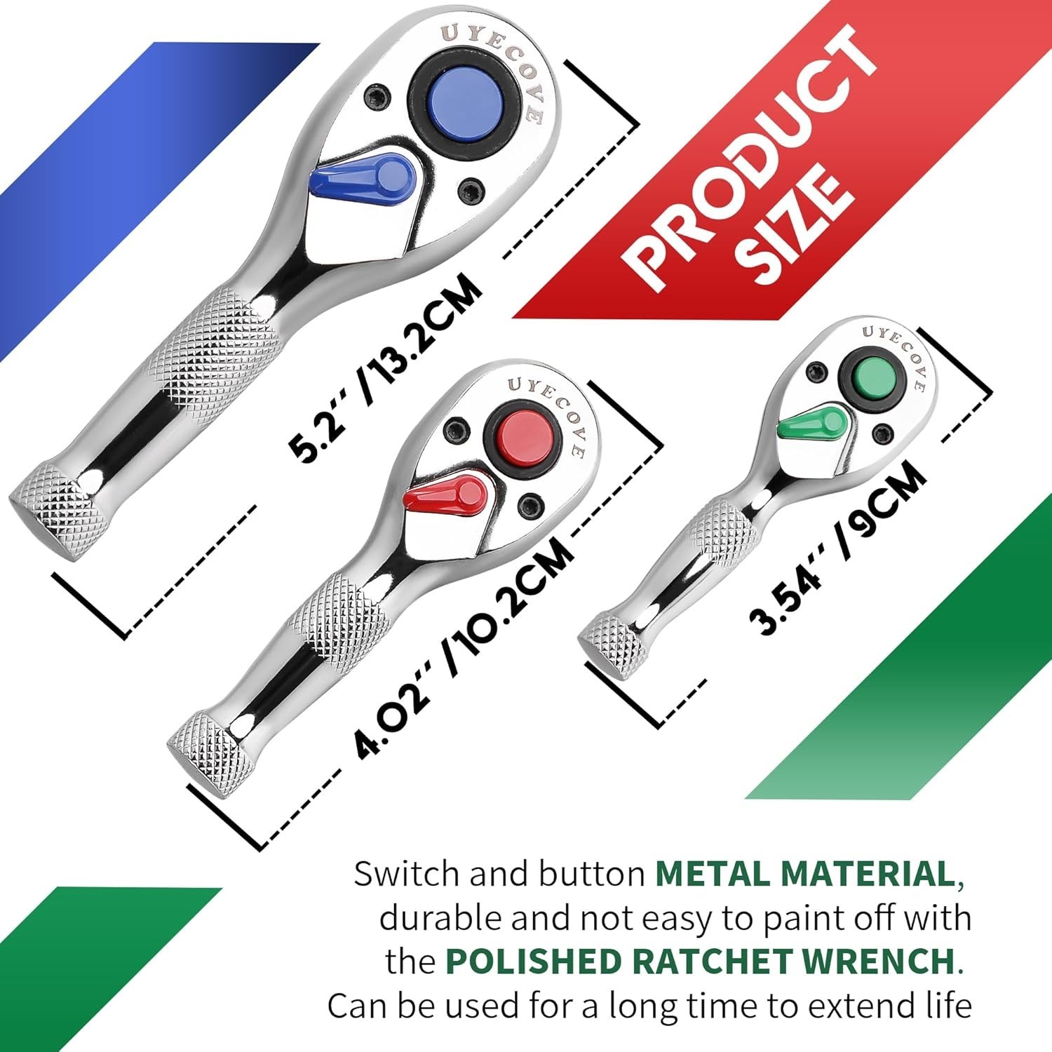 Ratchet Set 3PCs-1/4 Drive Ratchet, 3/8″ Drive Ratchet, 1/2″ Drive Ratchet, R…