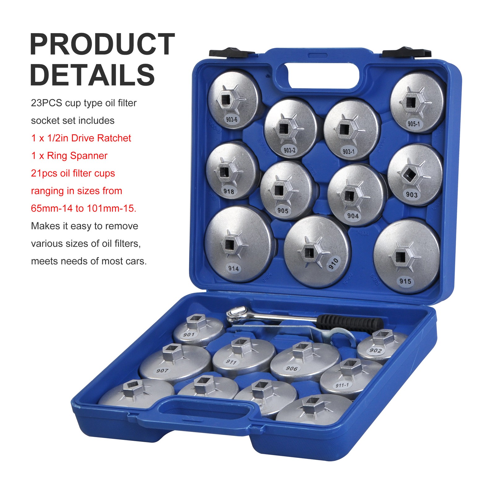 23PC Aluminum Alloy Cup Type Oil Filter Cap Wrench Set Socket Removel US SHIP