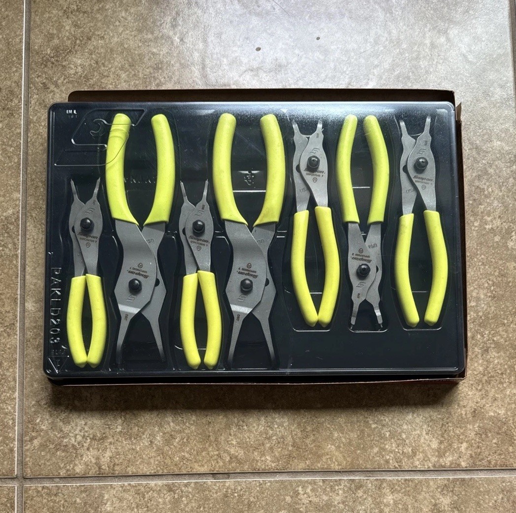 🟡🟢 RARE – NEW Snap-On HI VIZ 7pc Quick Release Snap Ring Pliers Set SRPCR107HV