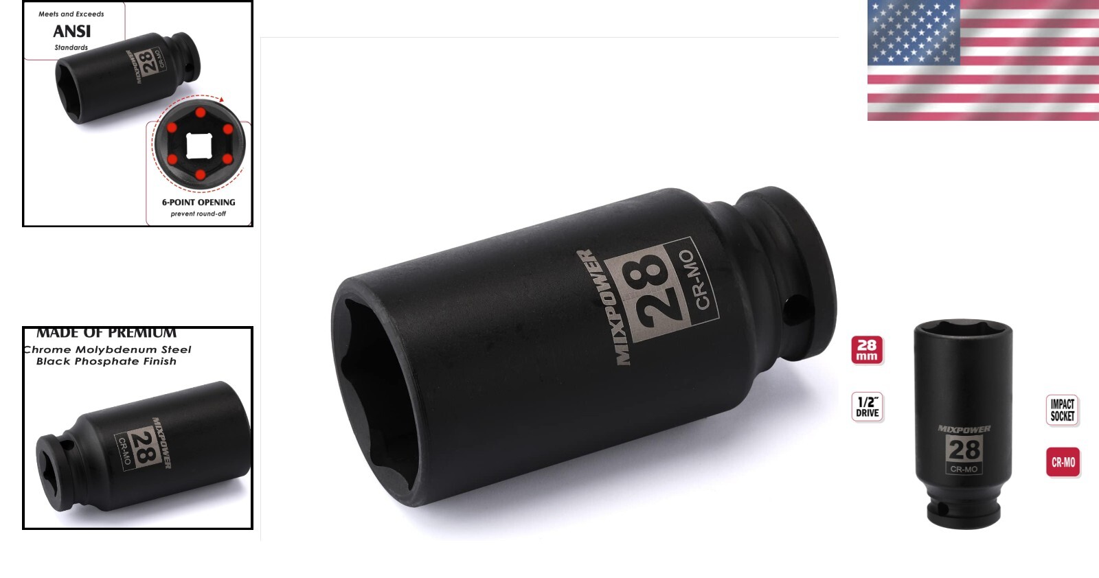 Impact Grade 28mm Deep Socket – 1/2″ Drive, Chrome Molybdenum, ANSI Compliant