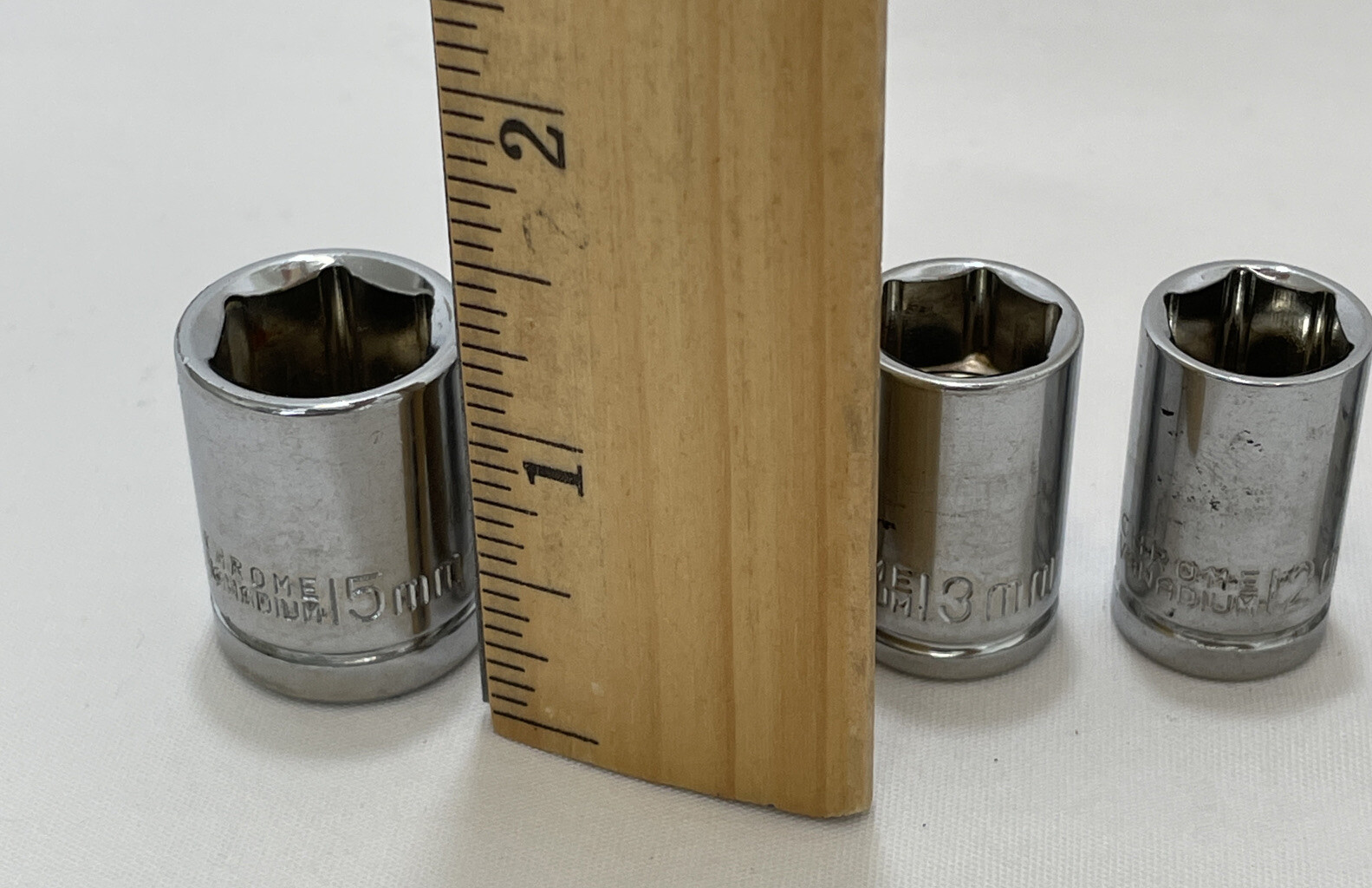 Vintage Chrome Vanadium 3/8”Drive Metric ￼15mm,14mm,13mm,12mm,11mm Lot Of 5