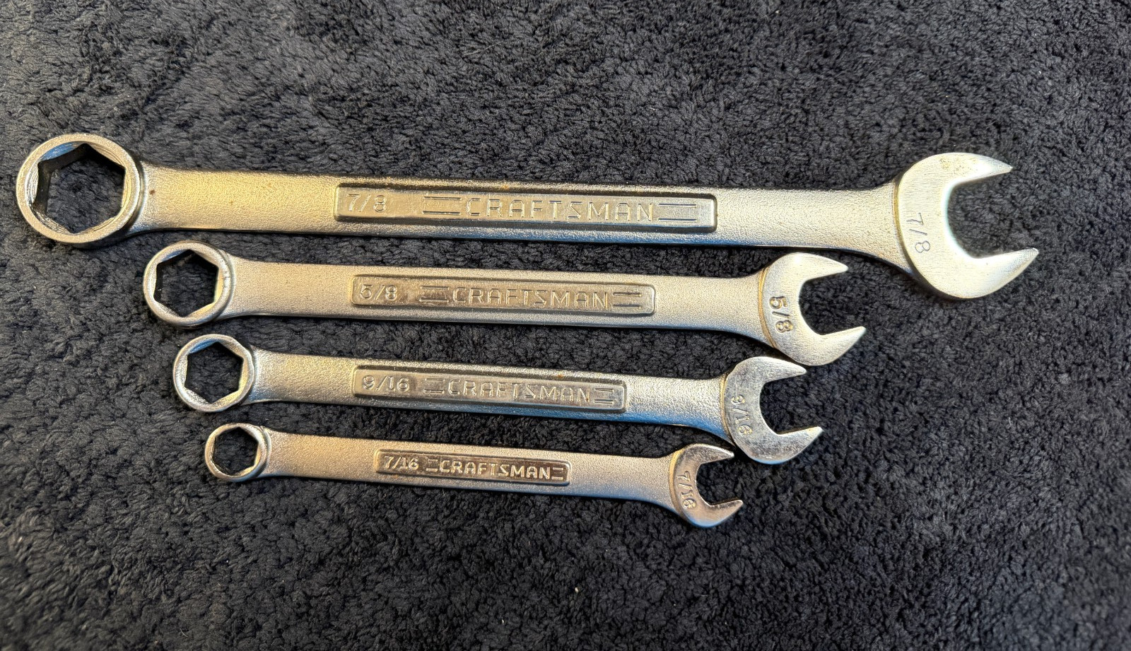4 – Vintage Craftsman 6-Point VA SAE Combination Wrenches 7/8 5/8 9/16 7/16