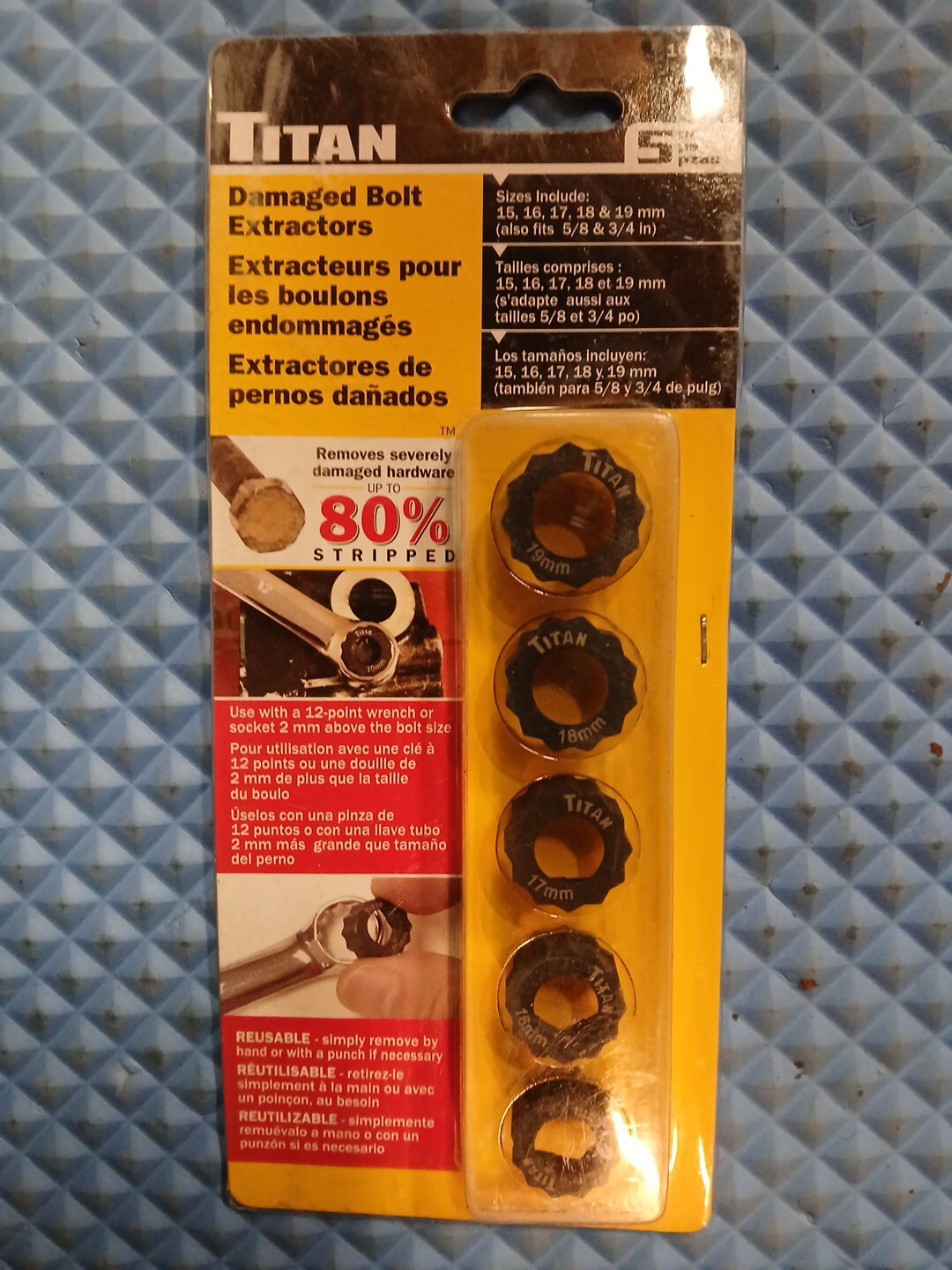 Titan 5 Piece Damaged Bolt Extractors 15, 16, 17, 18, 19mm