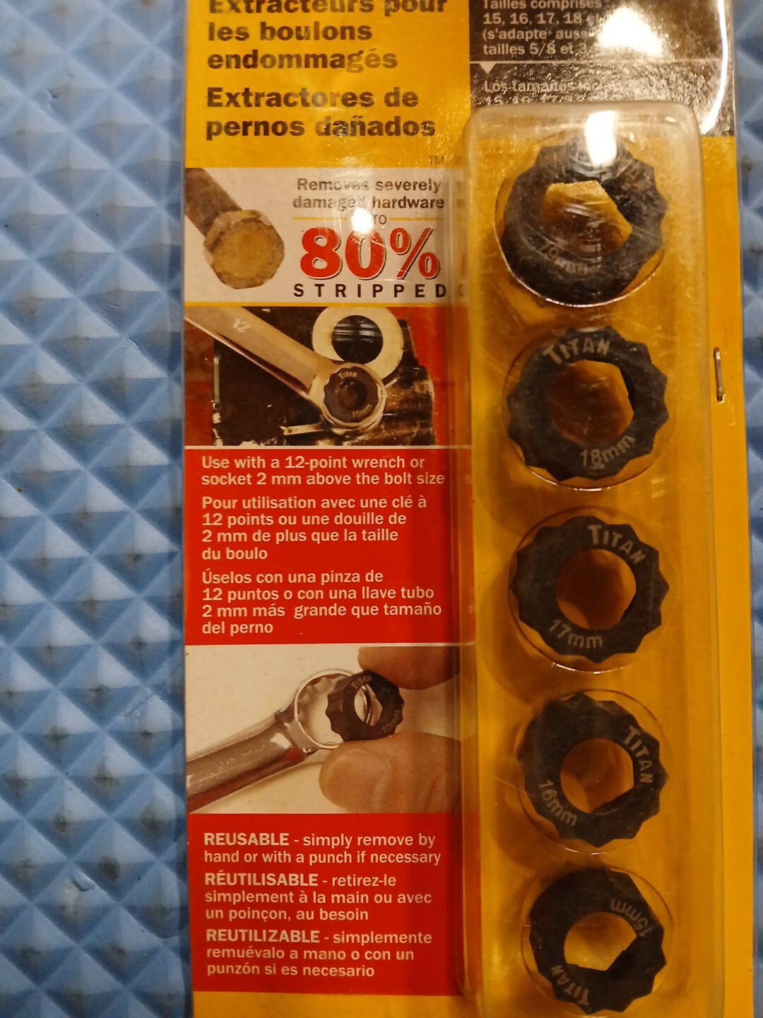 Titan 5 Piece Damaged Bolt Extractors 15, 16, 17, 18, 19mm
