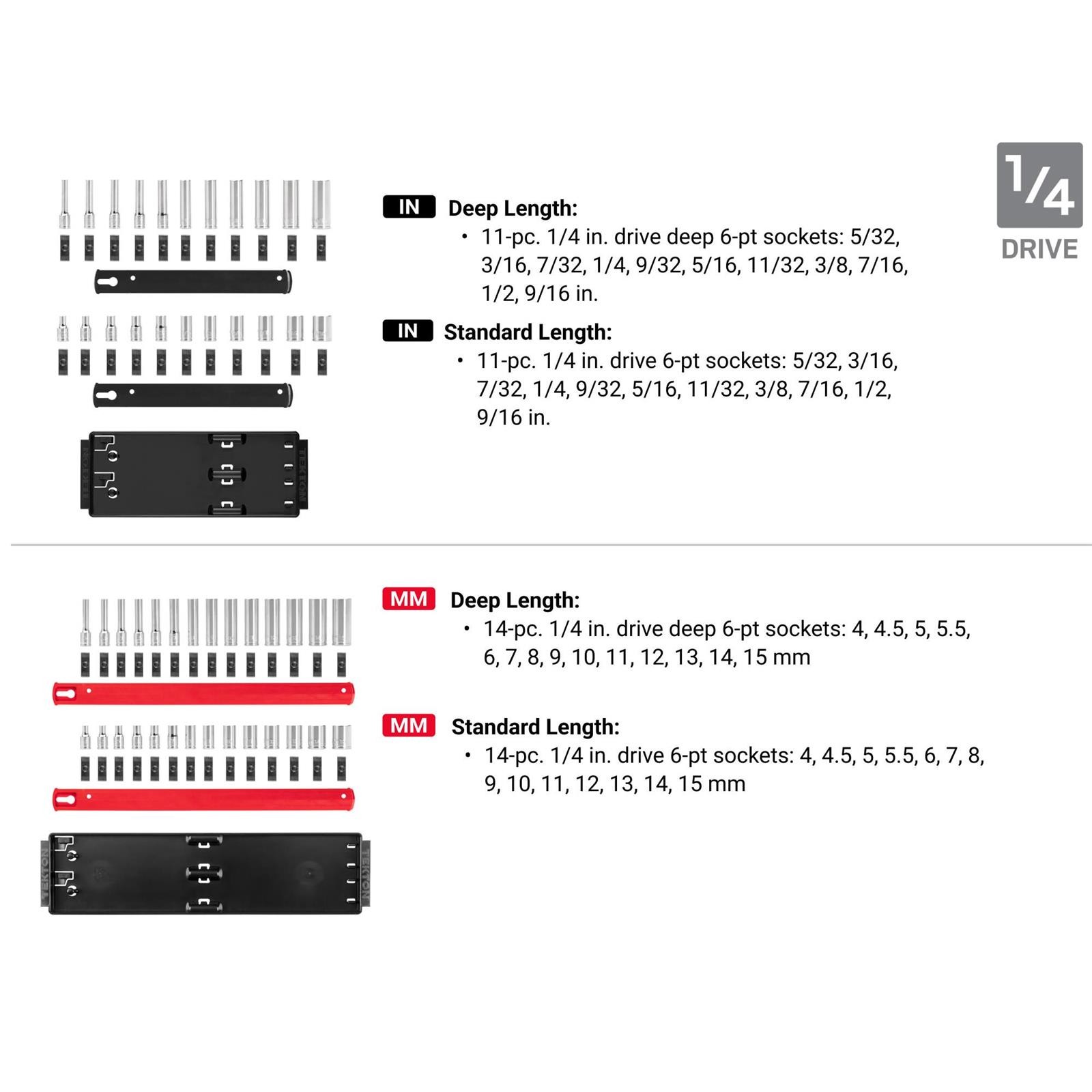 Tekton SHD99202 6-Point Socket Set with Rails/Trays