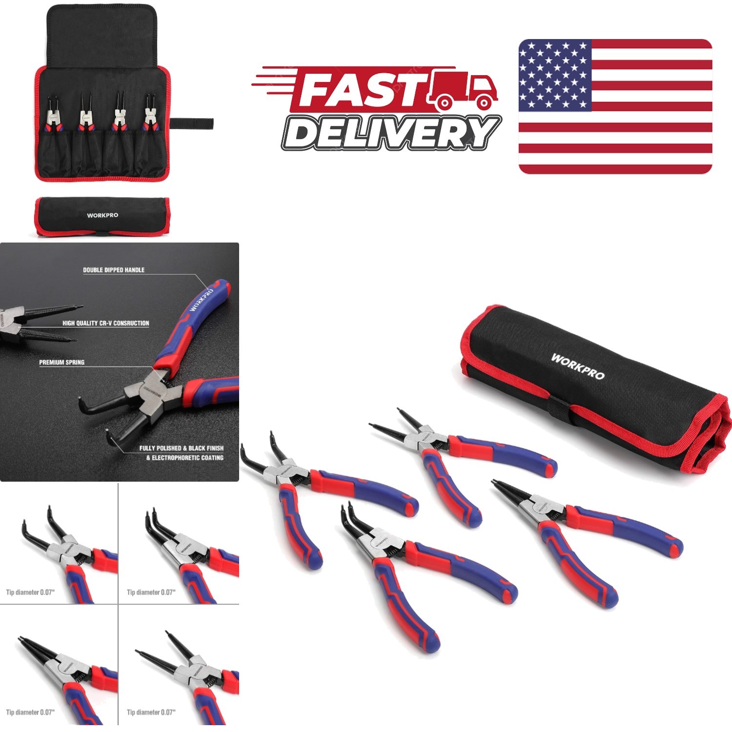 4 Piece Snap Ring Pliers Set 7 Inch Heavy Duty Internal External Circlip Tools