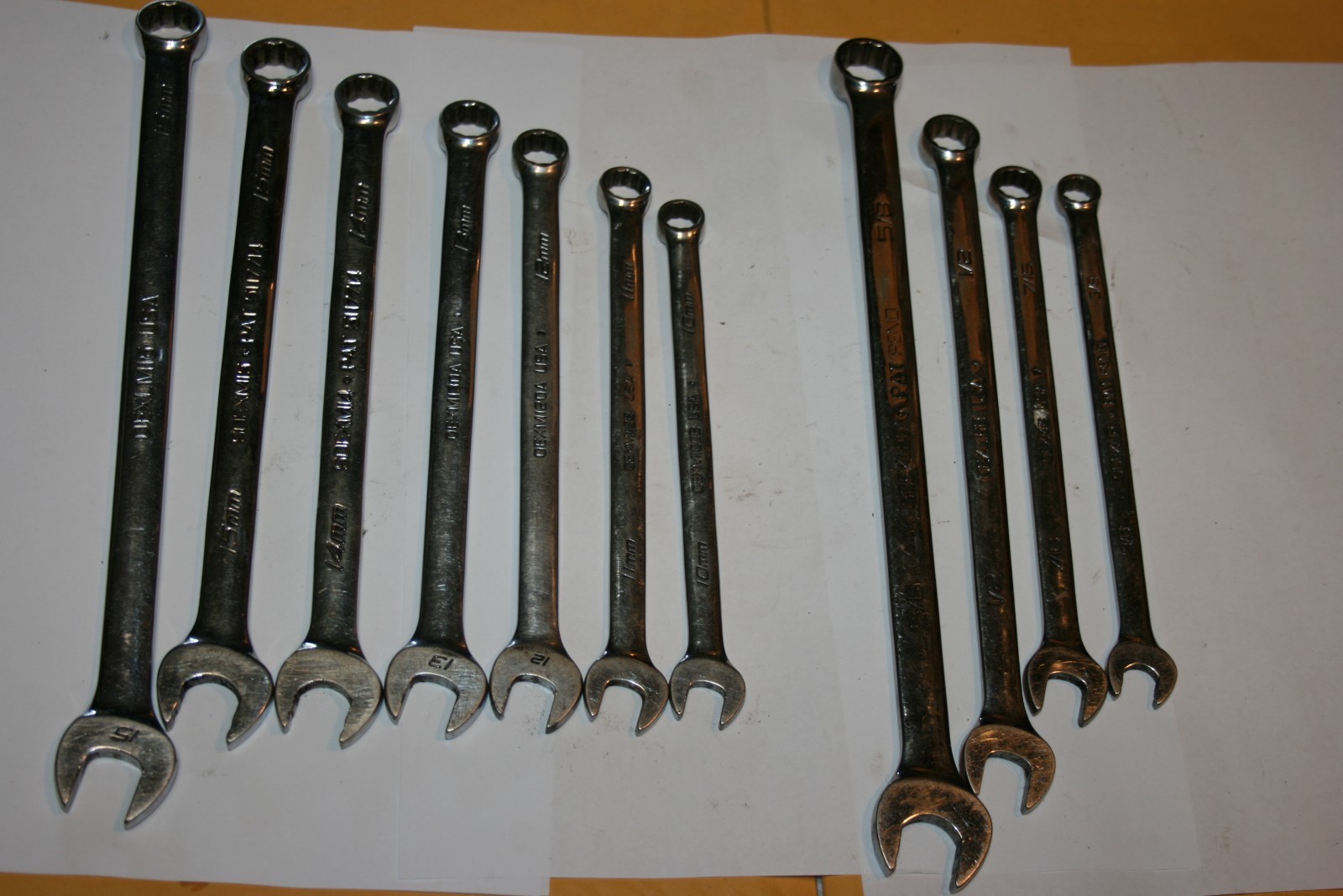 SNAP-ON TOOLS MM/SAE MIX COMBINATION WRENCH SET USA LONGSTANDARD SIZES 11PIECES