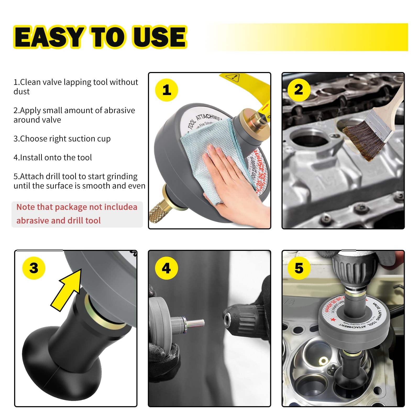 Valve Lapping Tool Kit with 5 Suction Cups for Small Engine Repair