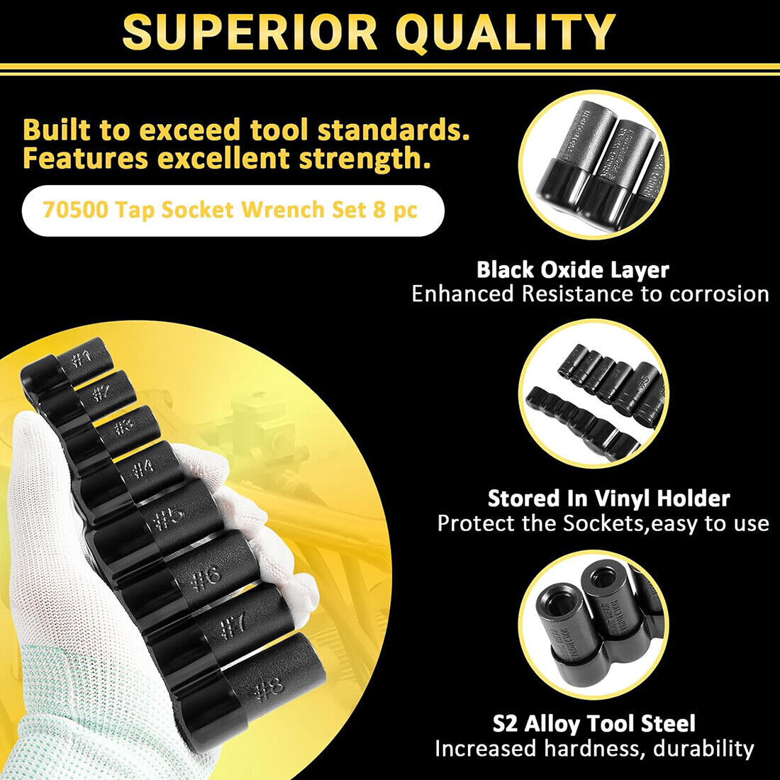 Tap Socket Set 1/4 in and 3/8 in Drive 8 Pieces Magnetic Tap Holders Set Tools
