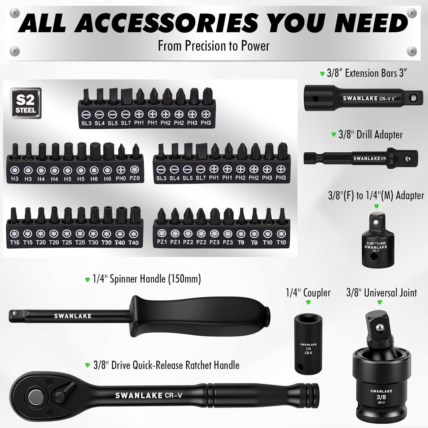 SwanLake 105-Piece 3/8″ Drive Impact Socket Set Replacement
