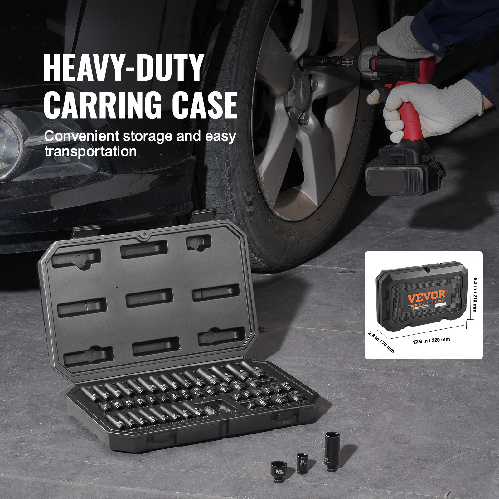 VEVOR Impact Sockets Set 48pcs 6-Point 1/4″ Drive Bit Ratchet Tool Kit Case