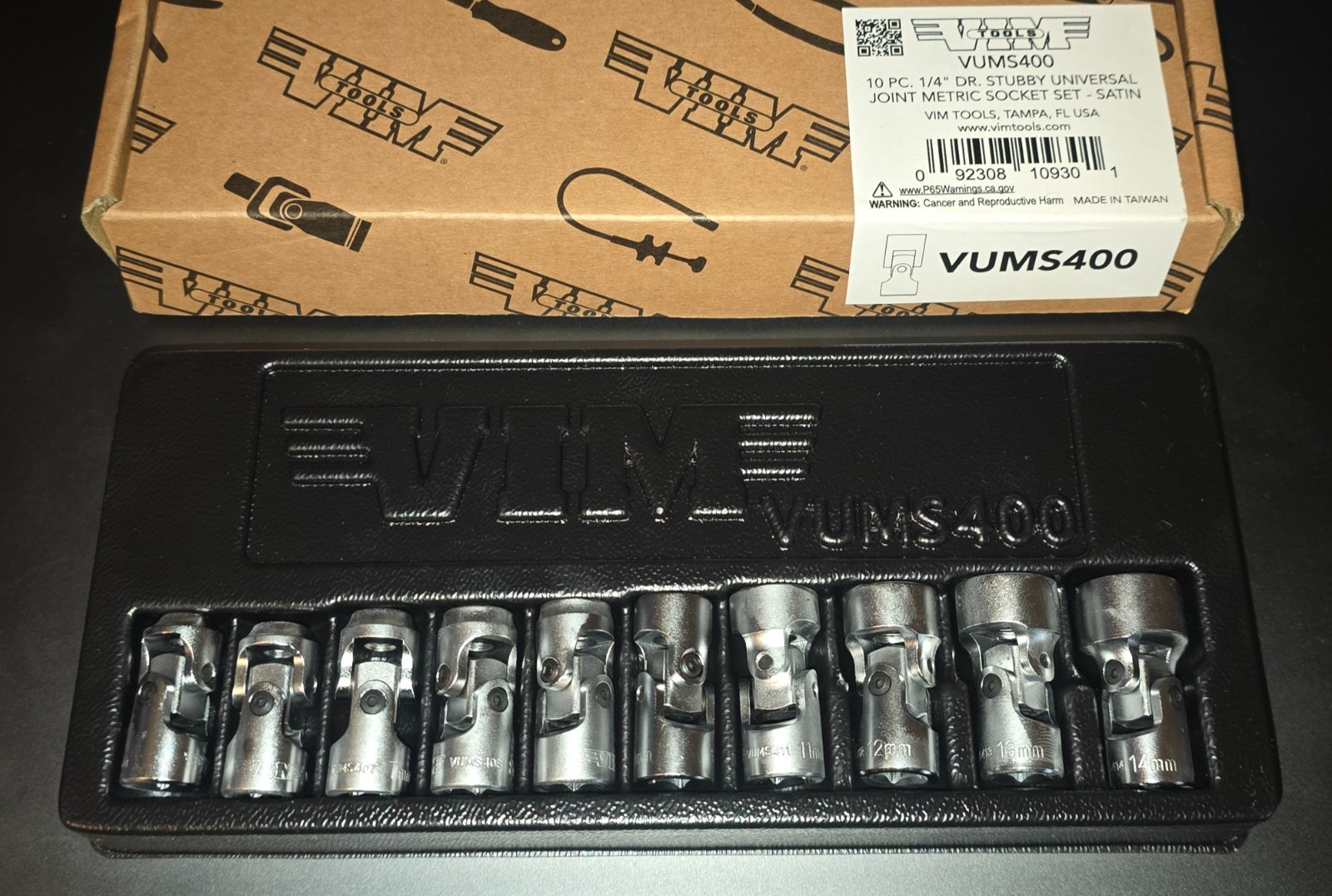 Vim Tools 1/4″ dr Metric Flex / Universal Socket Set 5.5 to 14mm w/Tray #VUMS400