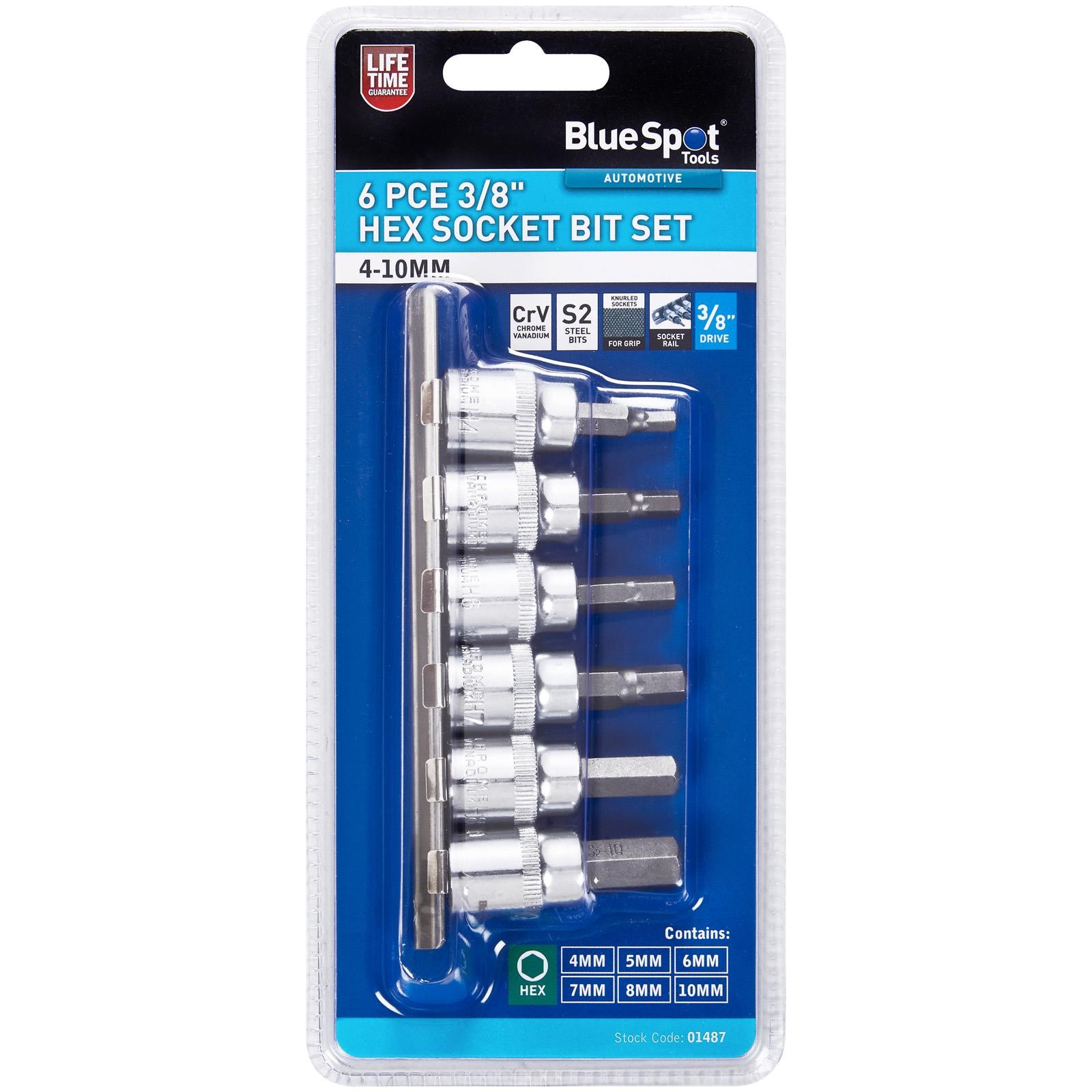 BlueSpot Hex Socket Bit Set 3/8″ Drive on Socket Rail 4-10mm 6pc 01487