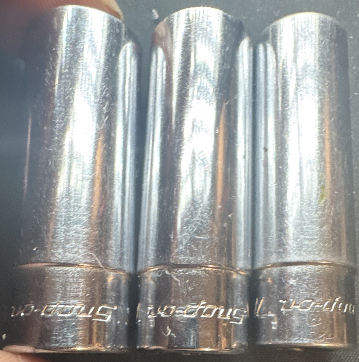 Snap-on USA 1/4” Drive Deep Socket Lot 7/16 1/2 9/16 Sequential SAE 3 Pc