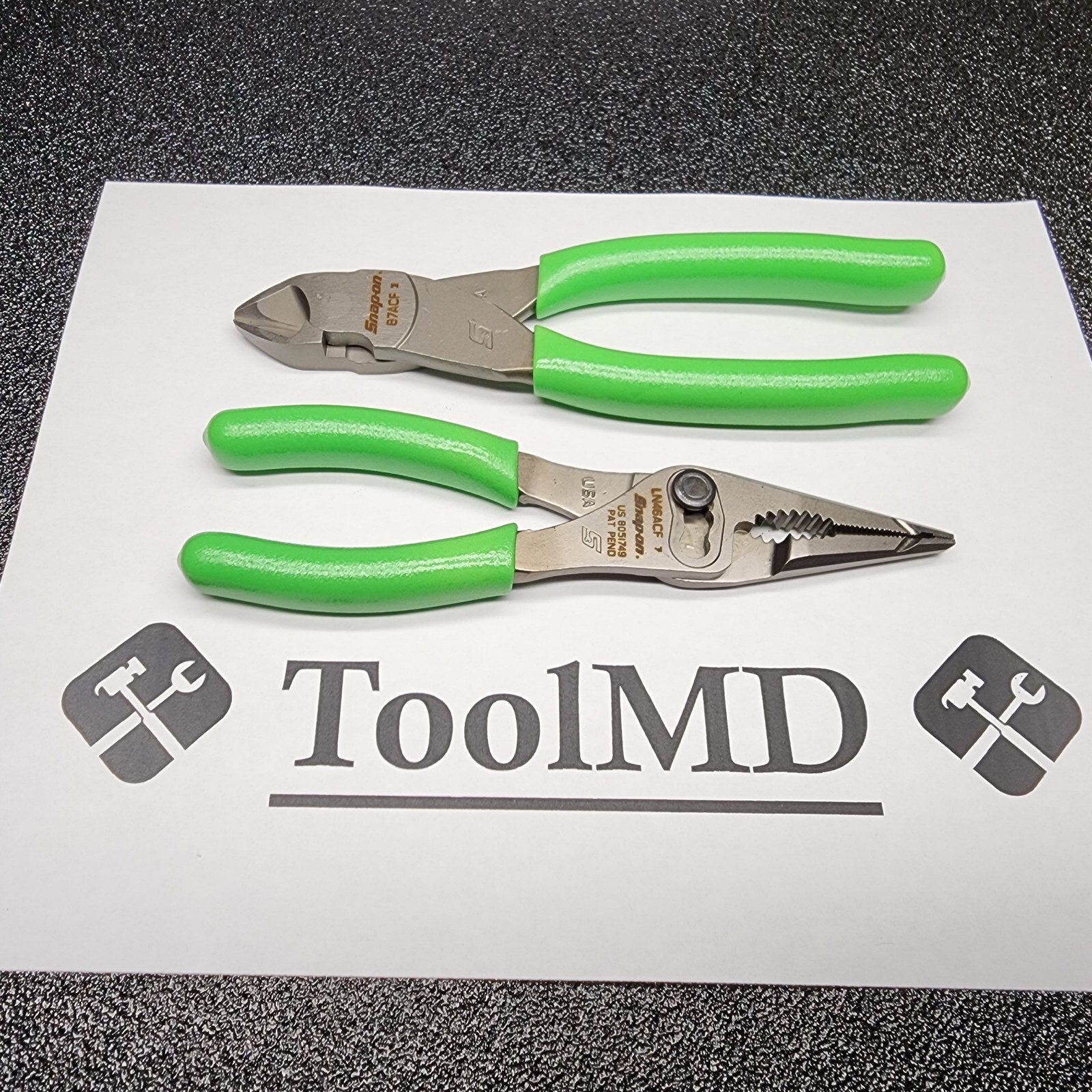 Snap-on Tools 2pc GREEN 7″ Long Nose Slip-Joint Pliers & Diagonal Cutter LN46ACF
