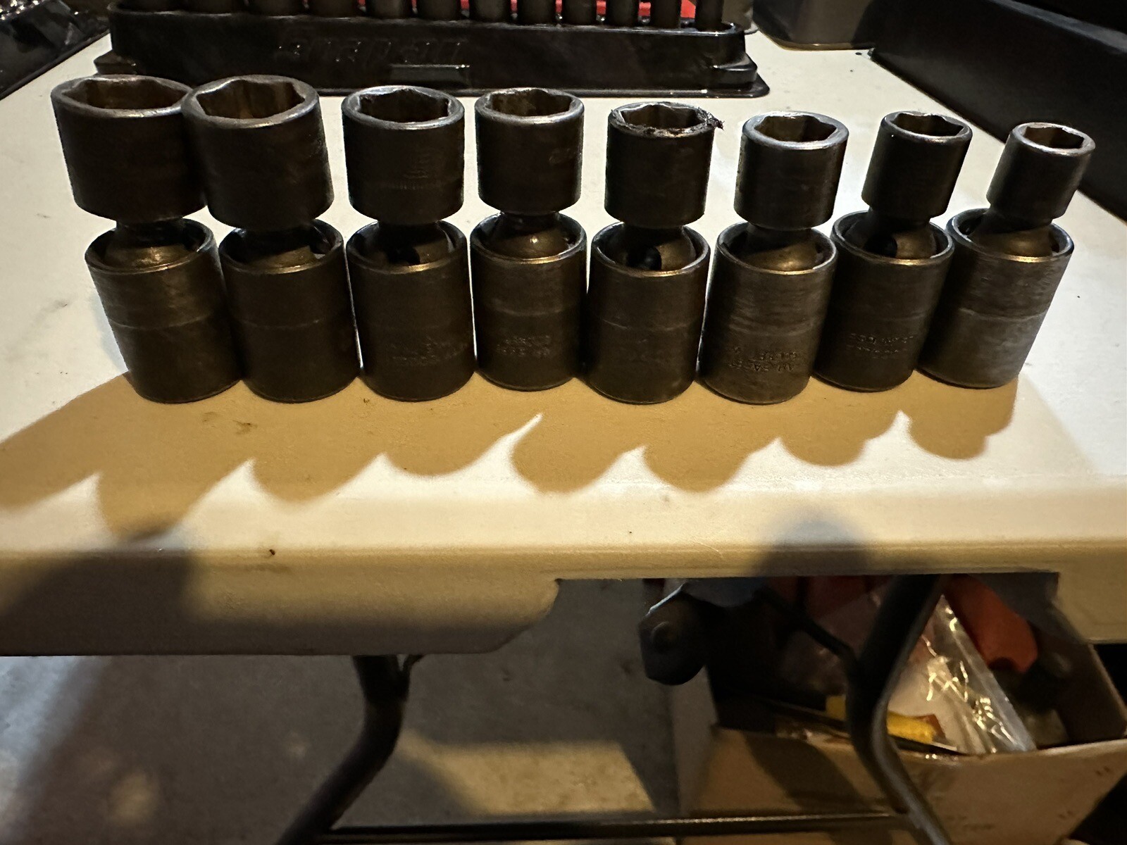 Snap On 8 pc 3/8″ Metric Flank Drive Shallow Impact Swivel Socket Set – Used