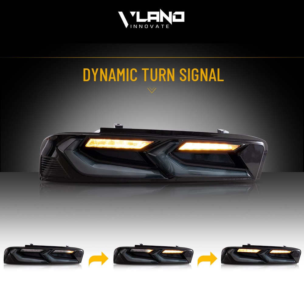 Pair VLAND FULL LED Tail Lights For Chevy Camaro 2016-2018 DRL Smoked Sequentail