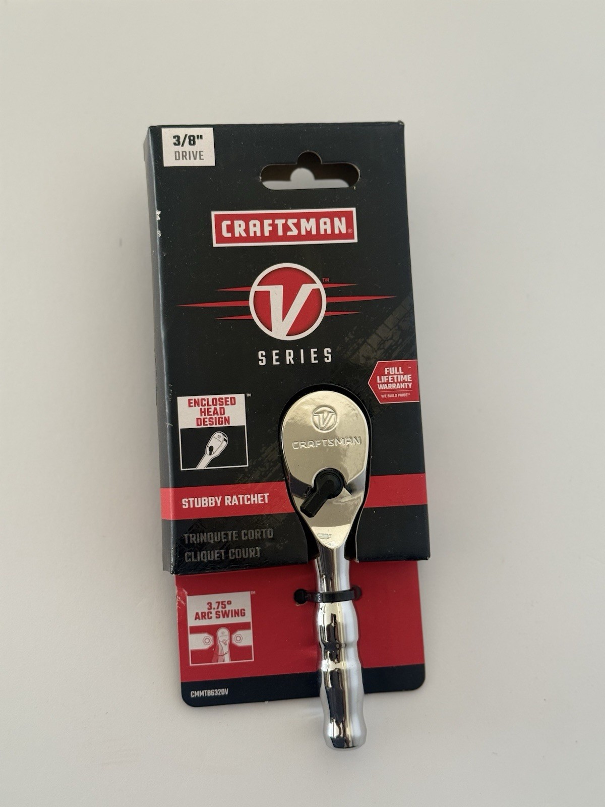 CRAFTSMAN V-SERIES Ratchet, 3/8 Inch Drive, 96-Tooth, Stubby (CMMT86320V)