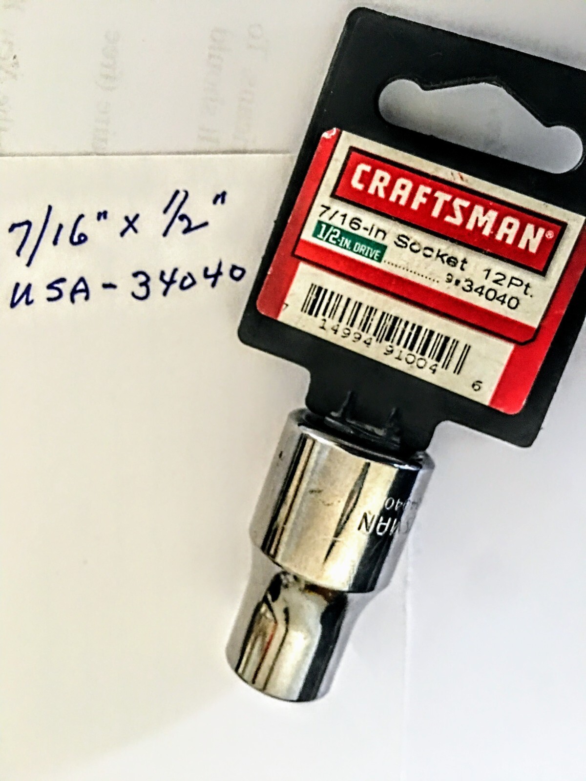 Craftsman 7/16″ x 1/2″ Dr Socket – USA 34040 – 12 Point Free USA Shipping