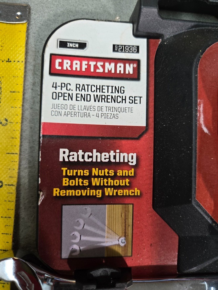 Craftsman #9-21936 4 Piece Ratcheting Open End Wrench Set NOS