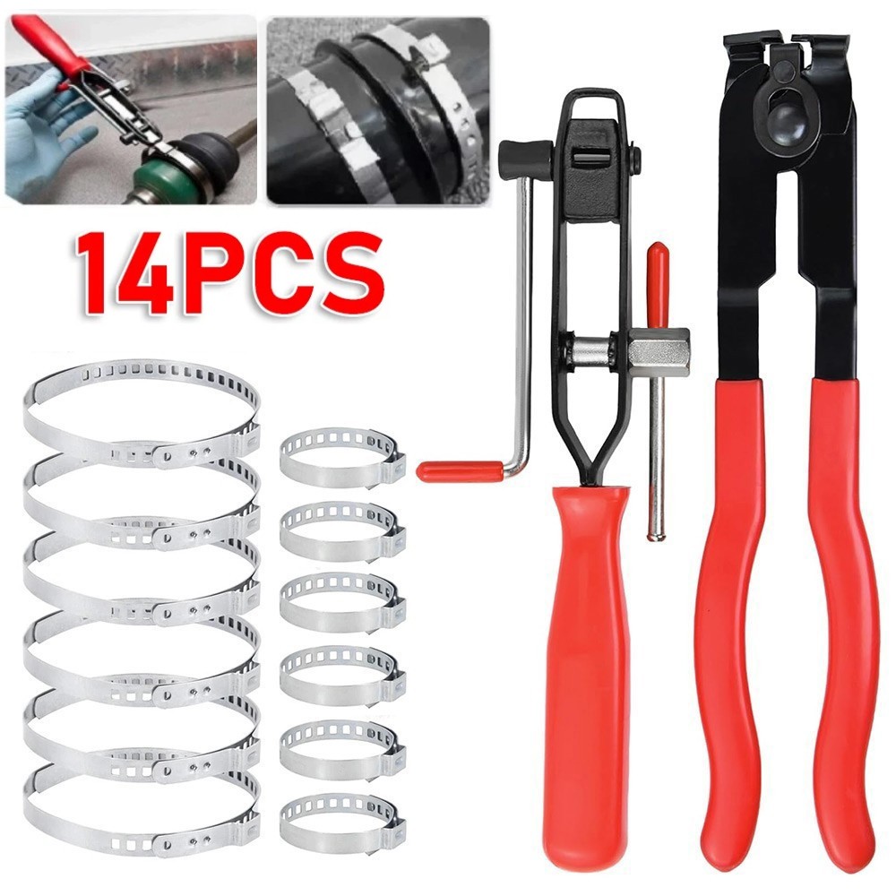 14Pcs CV Joint Boot Clamp Pliers with CV Boot Clamps Kit Ear Type Banding Tool