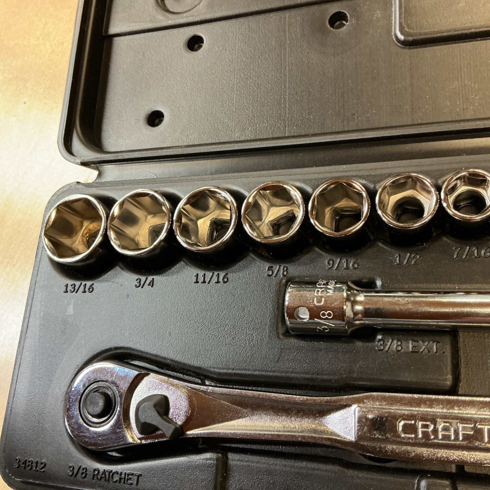 Craftsman USA 12 pcs 6 pt SAE 13/16” To 1/4” Ratchet Set 3/8”Drive FREE SHIPPING