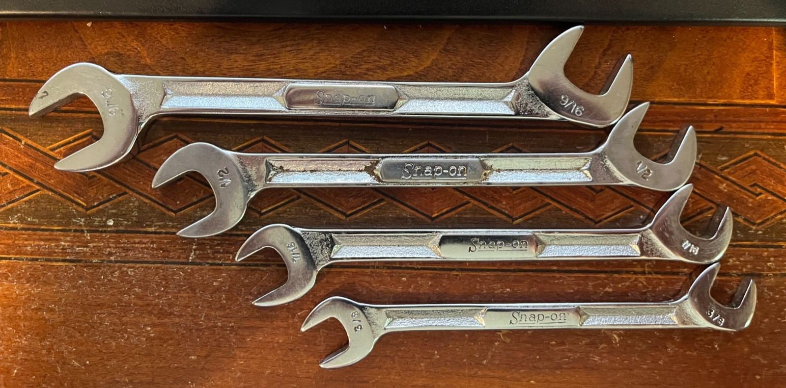 Vintage Snap-on 7pc SAE Angle Open End Wrench Set VS807 I Beam Style USA