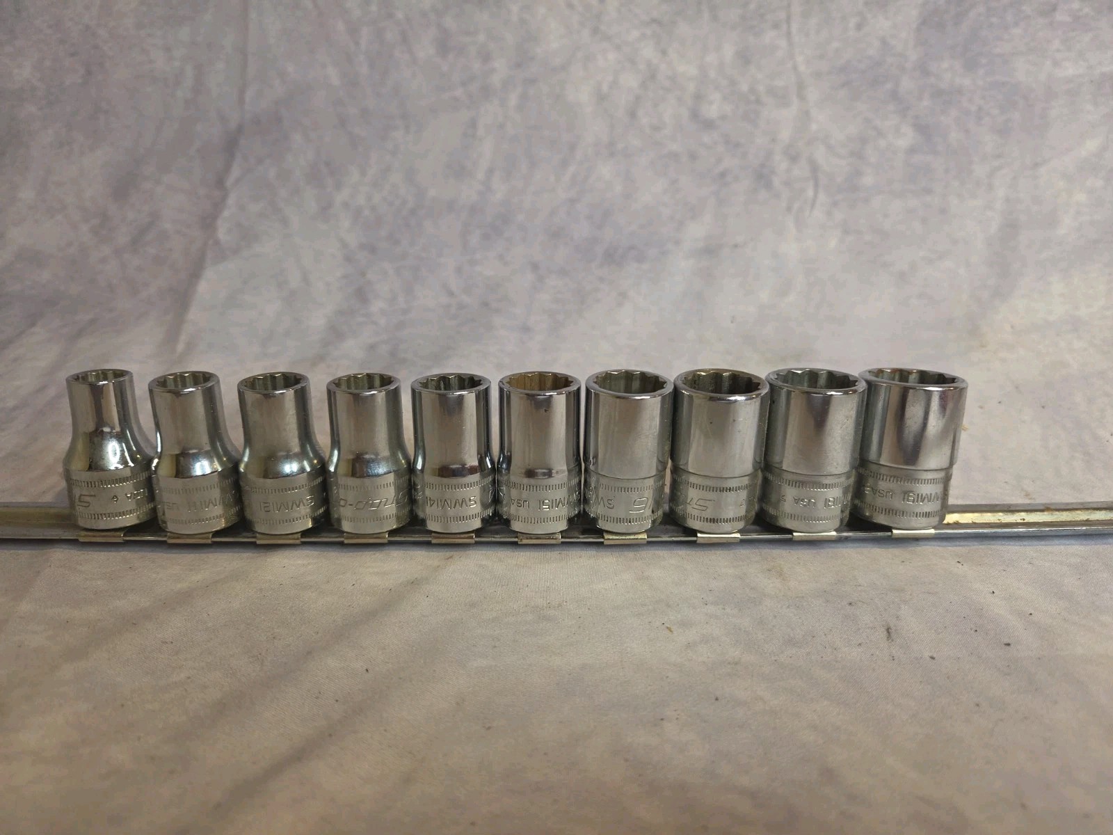 SNAP ON 10 Pc Metric Shallow Chrome Sockets 1/2″ Drive 12-Point 10mm-19mm SWM