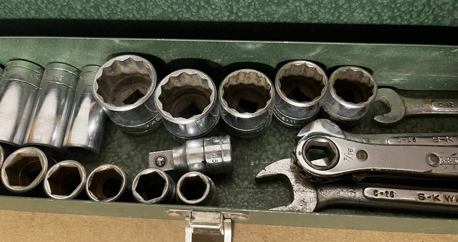 Misc – SK Tools – Green Socket Set Case w/ Sockets + Wayne Wrenches USED