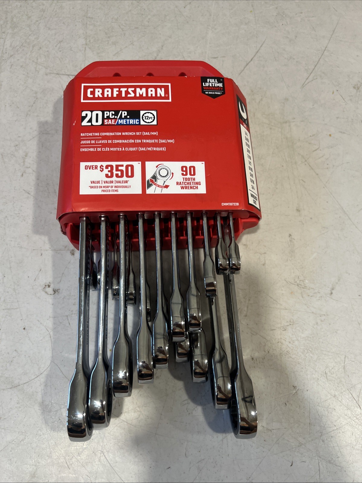 Craftsman 20pc Ratcheting Combination Wrench Set SAE Metric 90t CMMT87220 NEW
