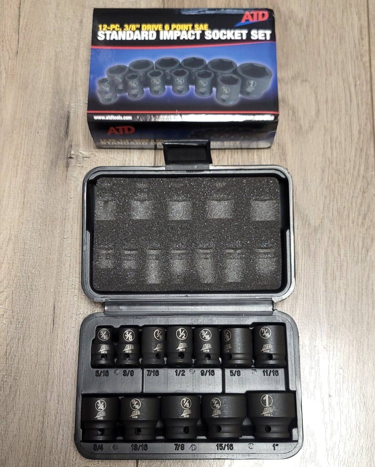 ATD 12pc 3/8dr Short 6pt Impact Socket Set w/Case 5/16″ to 1″ #2250
