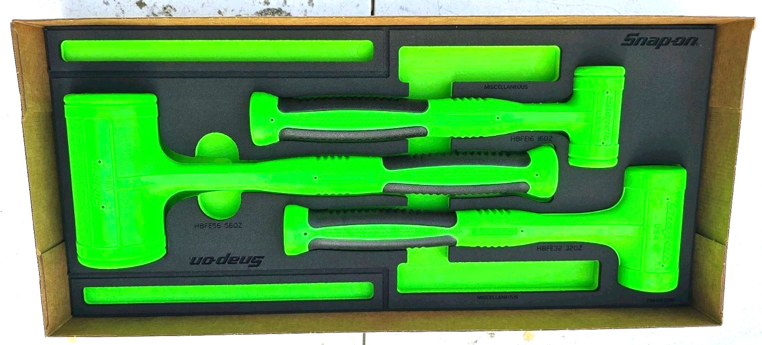 New Snap-on™ HBFE301FG 3-pc 16 32 56 oz Green Dead Blow Hammer Foam Set HBFE16