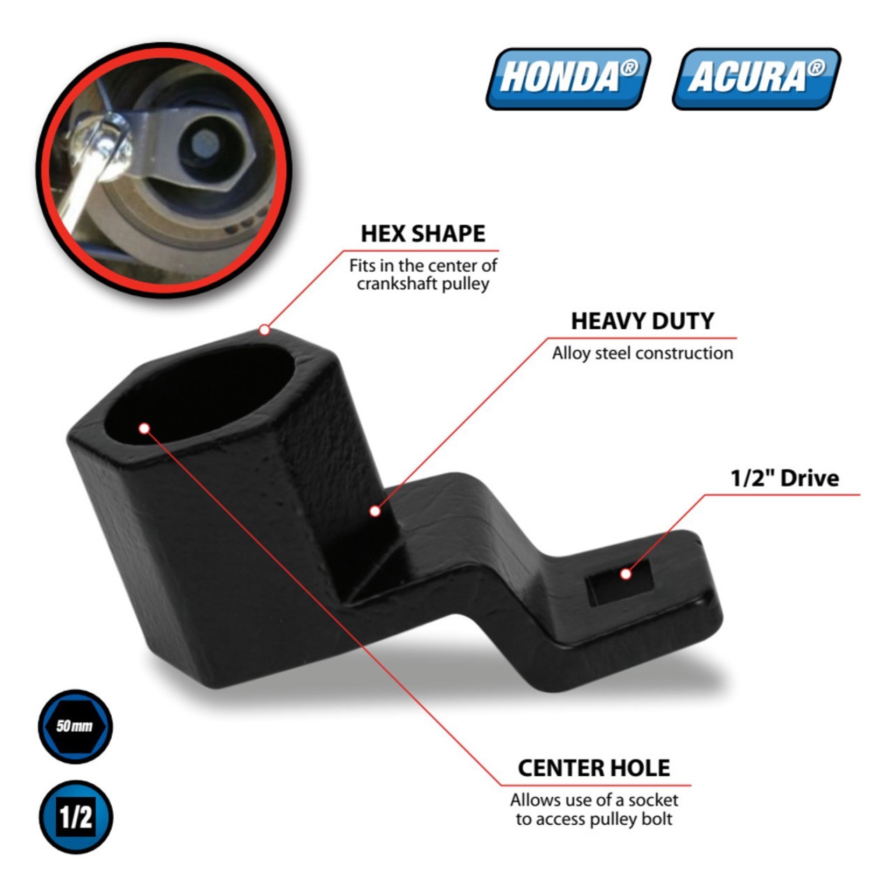 Acura Crank Pulley Tool – W83168 – 50mm – Performance Tool