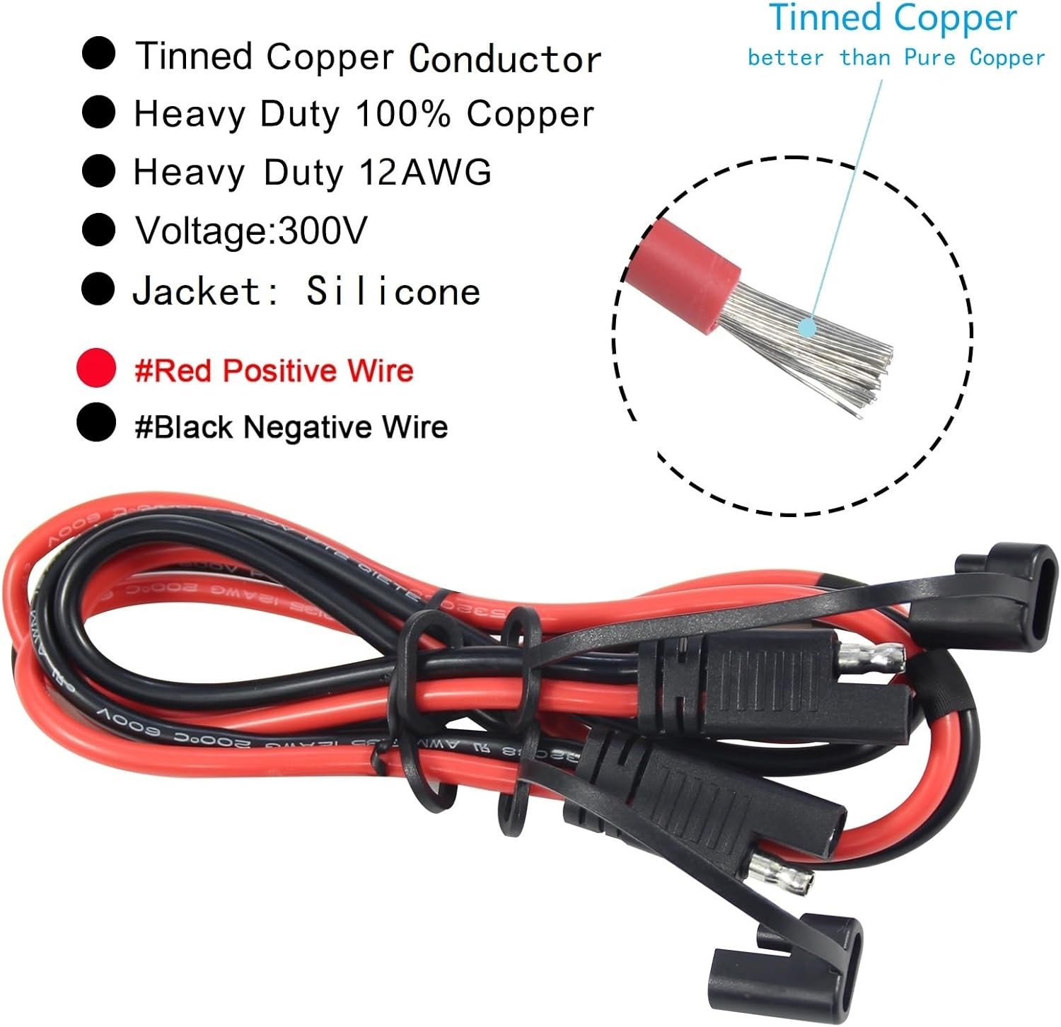 [2 Pack] KUNCAN SAE to Extension Cable – DC Power Heavy Duty 12AWG Black