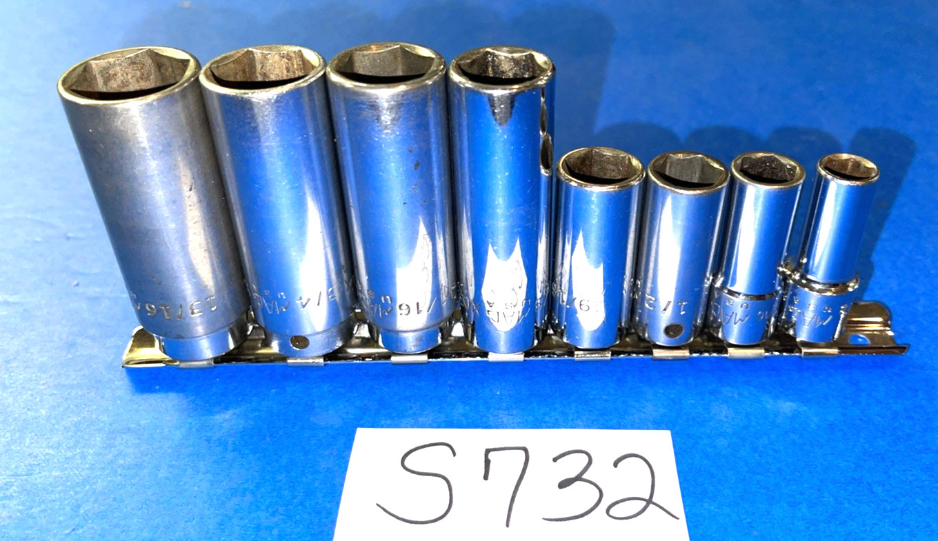 MAC TOOLS 8 PIECE 3/8 DRIVE SAE. DEEP 6 POINT SOCKET SET 3/8 THROUGH 13/16 INCH