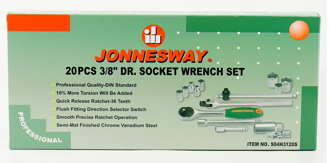 Jonnesway S04H3120S 20 Pcs Professional Hand Socket Set 3/8″ Drive 6-24mm