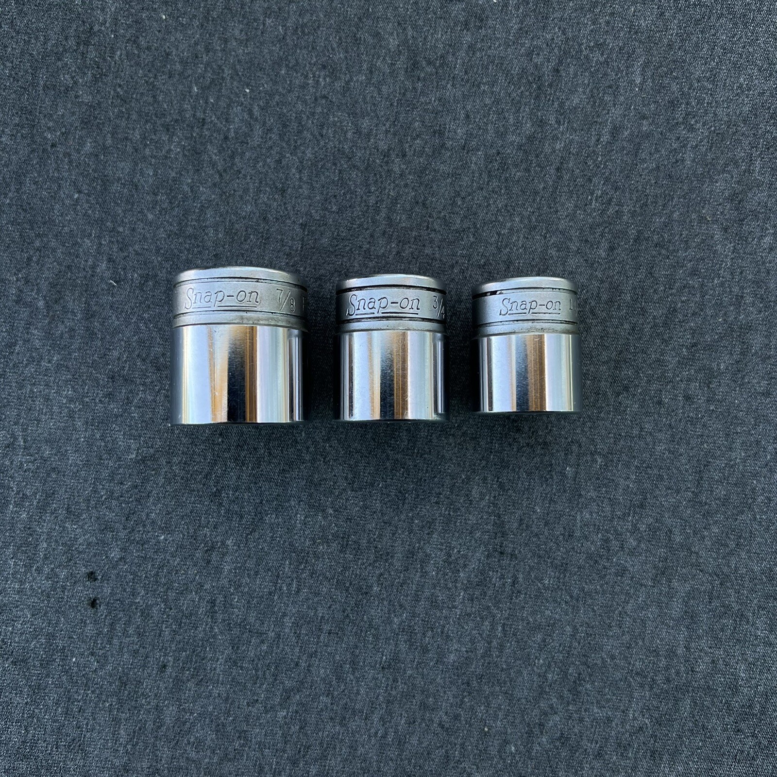 3 Snap-On Sockets F281 7/8″ , F241 3/4″, F221 11/16”, 3/8 Drive 12-Point USA