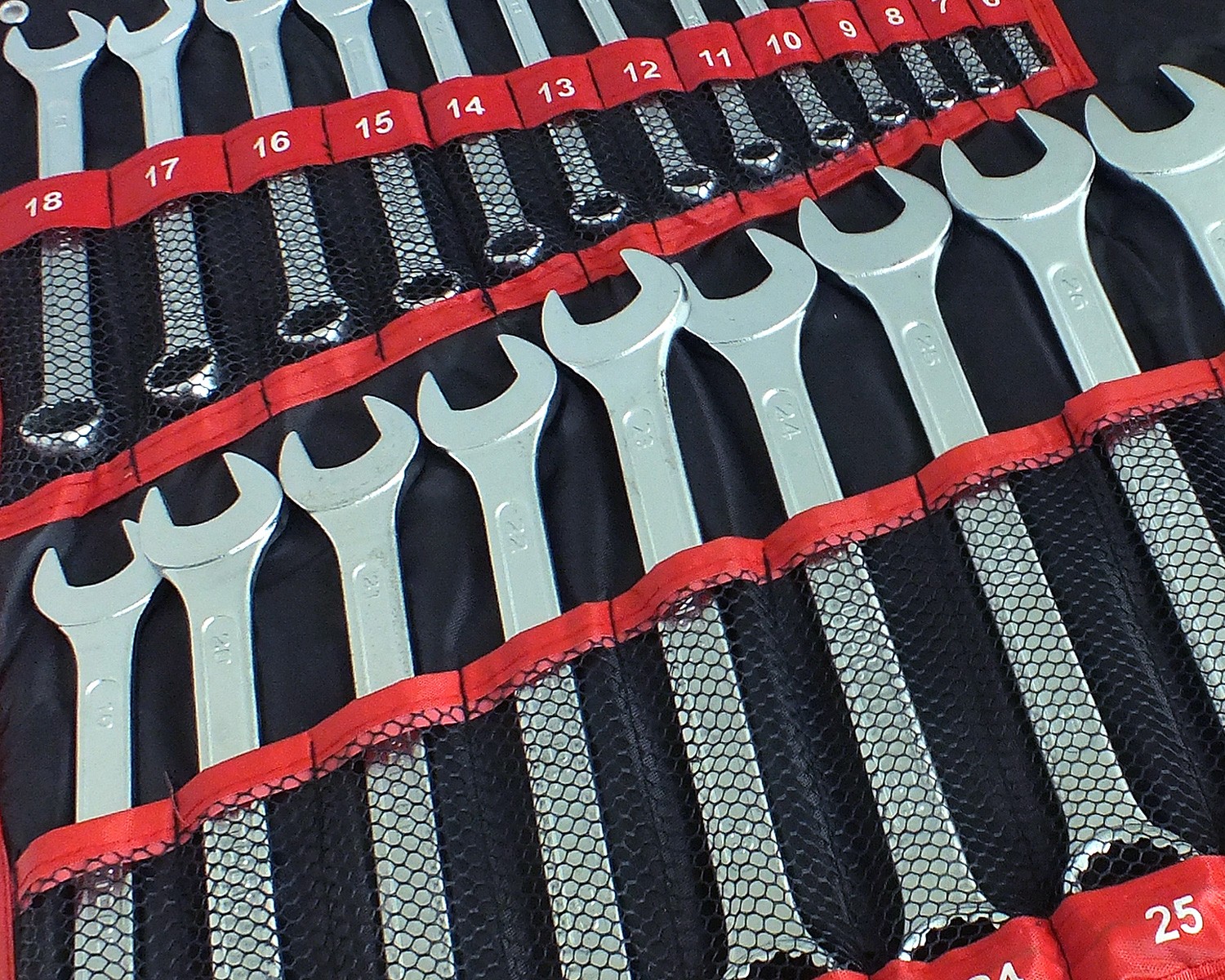 25pc Metric 6-32mm Drop Forged Combination Spanner Wrench Set Open & Ring + Roll