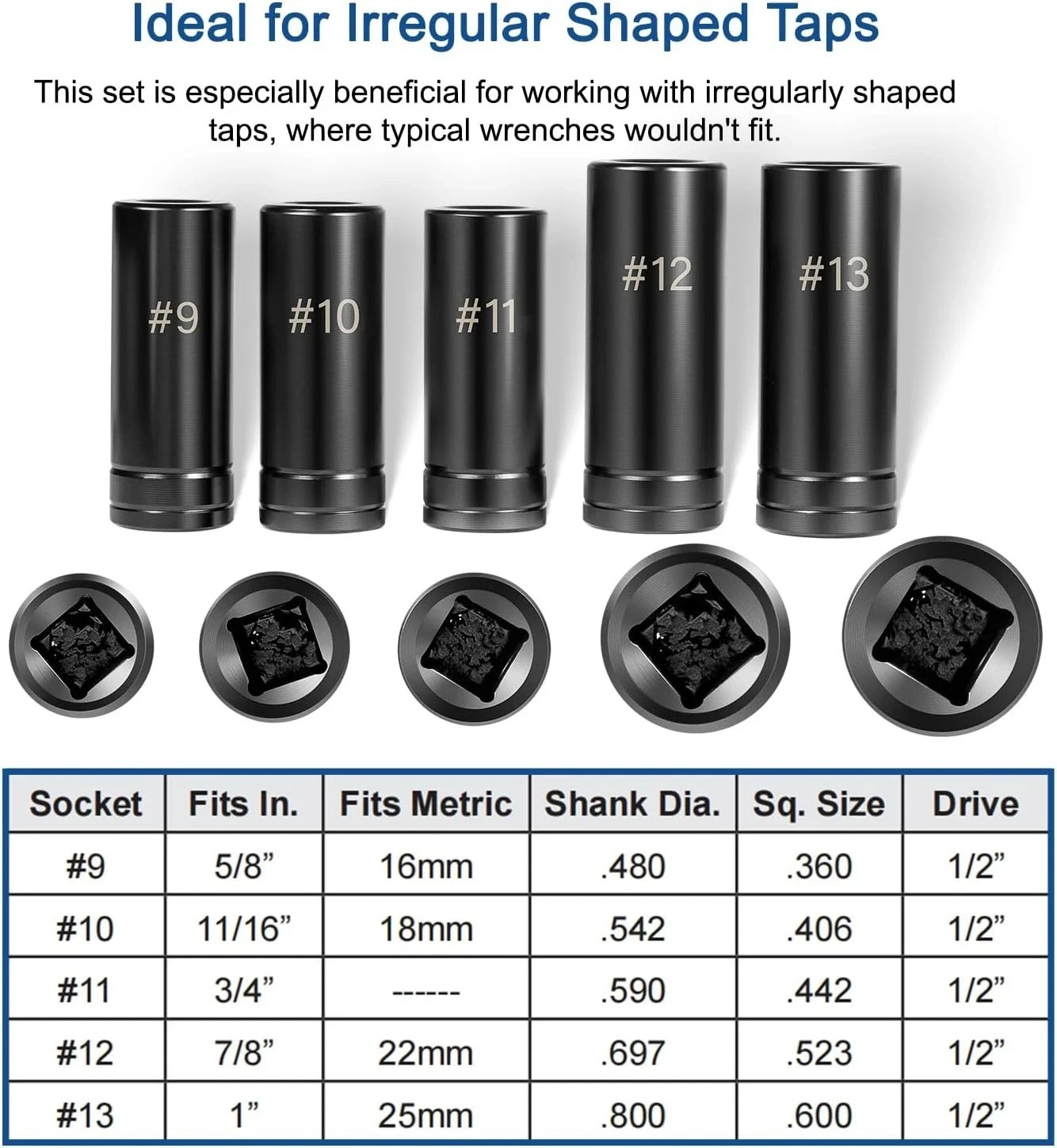 71670 Large Tap Socket Set, Fit 5/8″, 11/16″, 3/4″, 7/8″ & 1″ (16mm-25mm) Tap.
