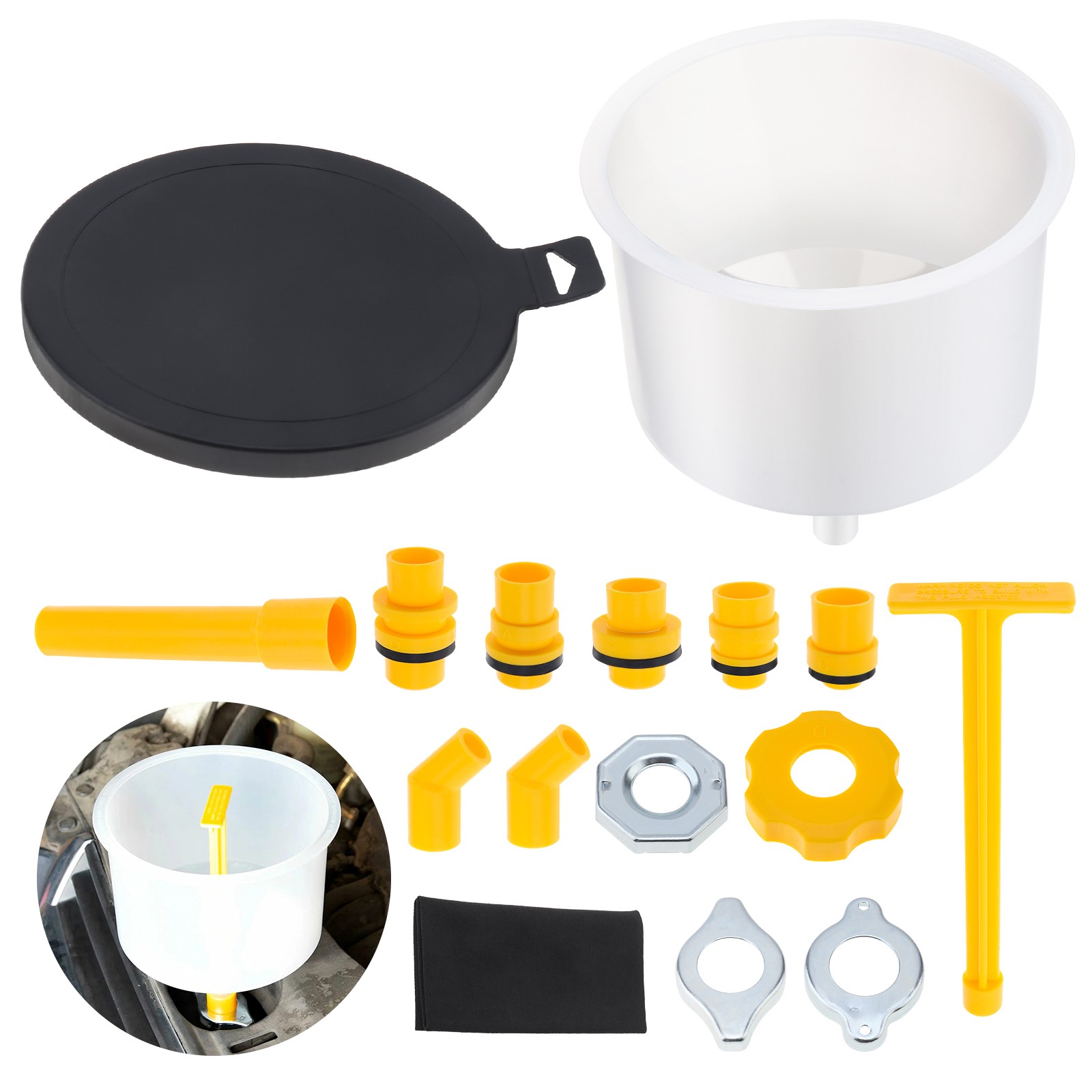 Coolant Service Bleeder Funnel, Spill Resistant with Adapters for Most Vehicles