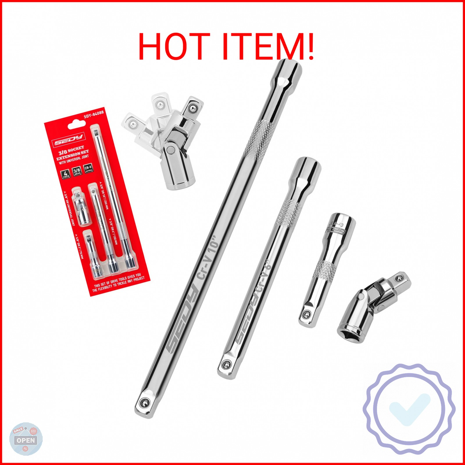 4-Piece 3/8″ Drive Socket Extension Bar Set, Professional Socket Extension Set I