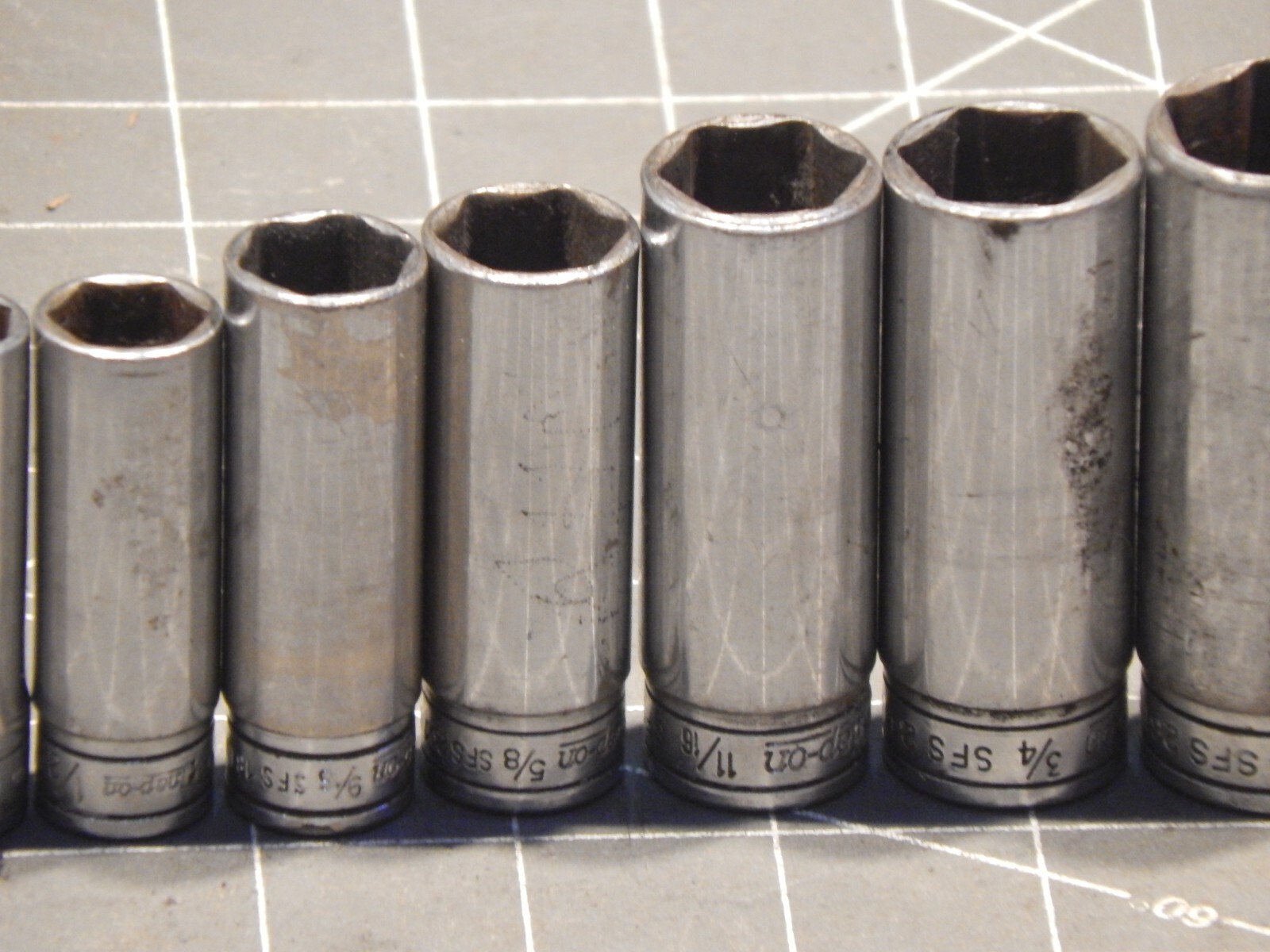 Snap On 11Pc MINUS 1 SAE 3/8″ Drive Deep Socket Set 5/16″ 7/8″ 6Pt Dr 211sfsy