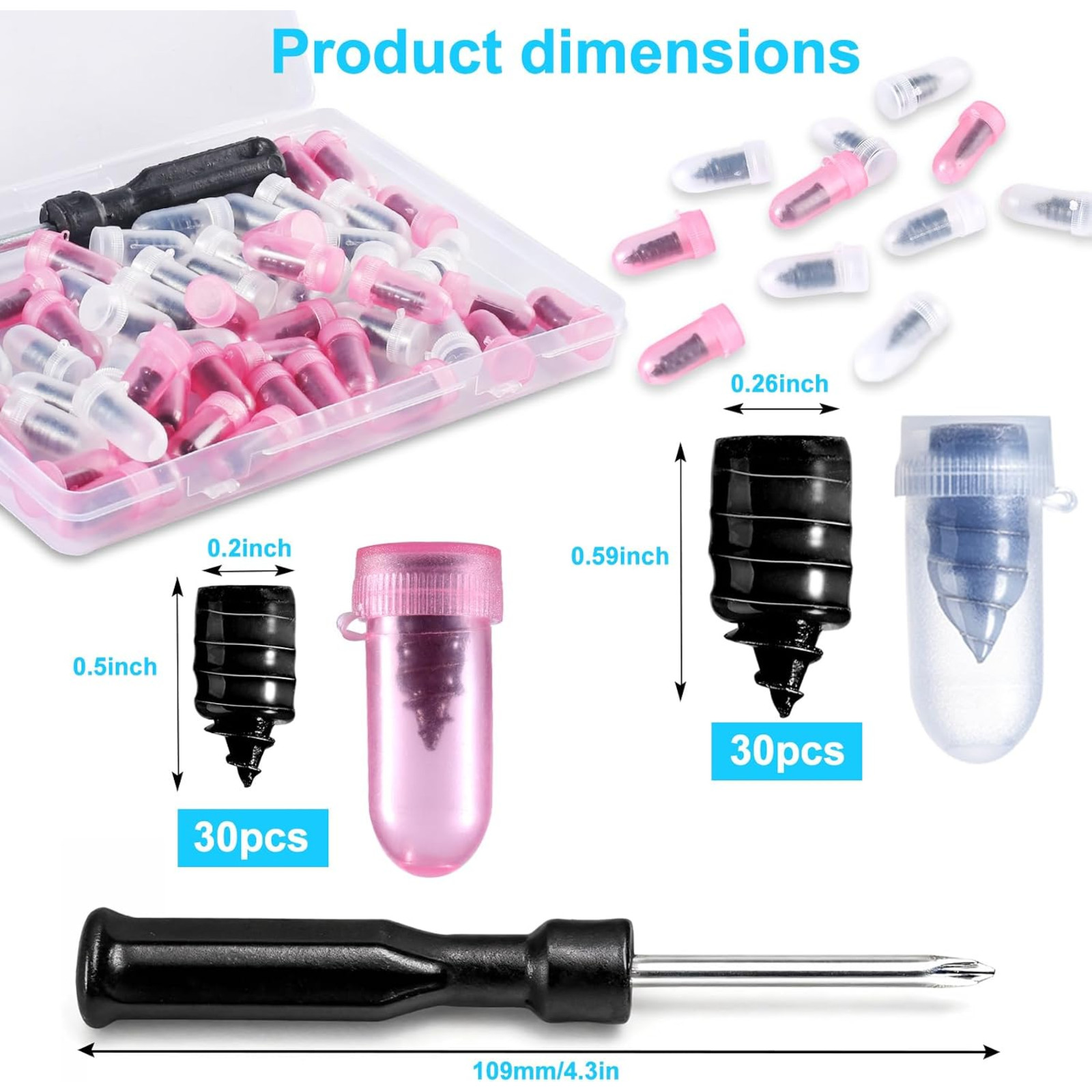 60PCS Car Vacuum Tire Repair Nail Rubber Screw Nails+ Screwdriver Tool Set w/Box