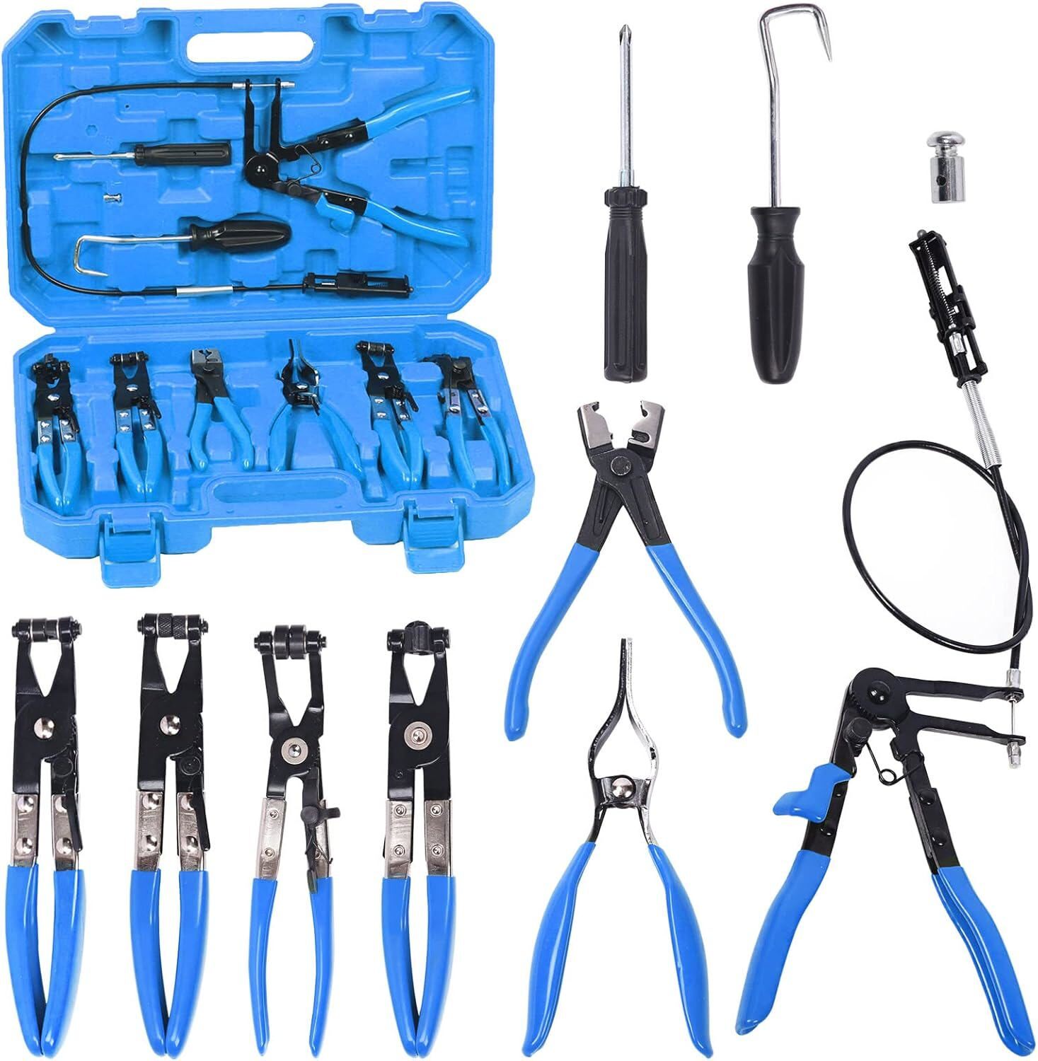 9pcs Flexible Hose Clamp Clip Plier Set Swivel Jaw Flat Band Automotive Tools