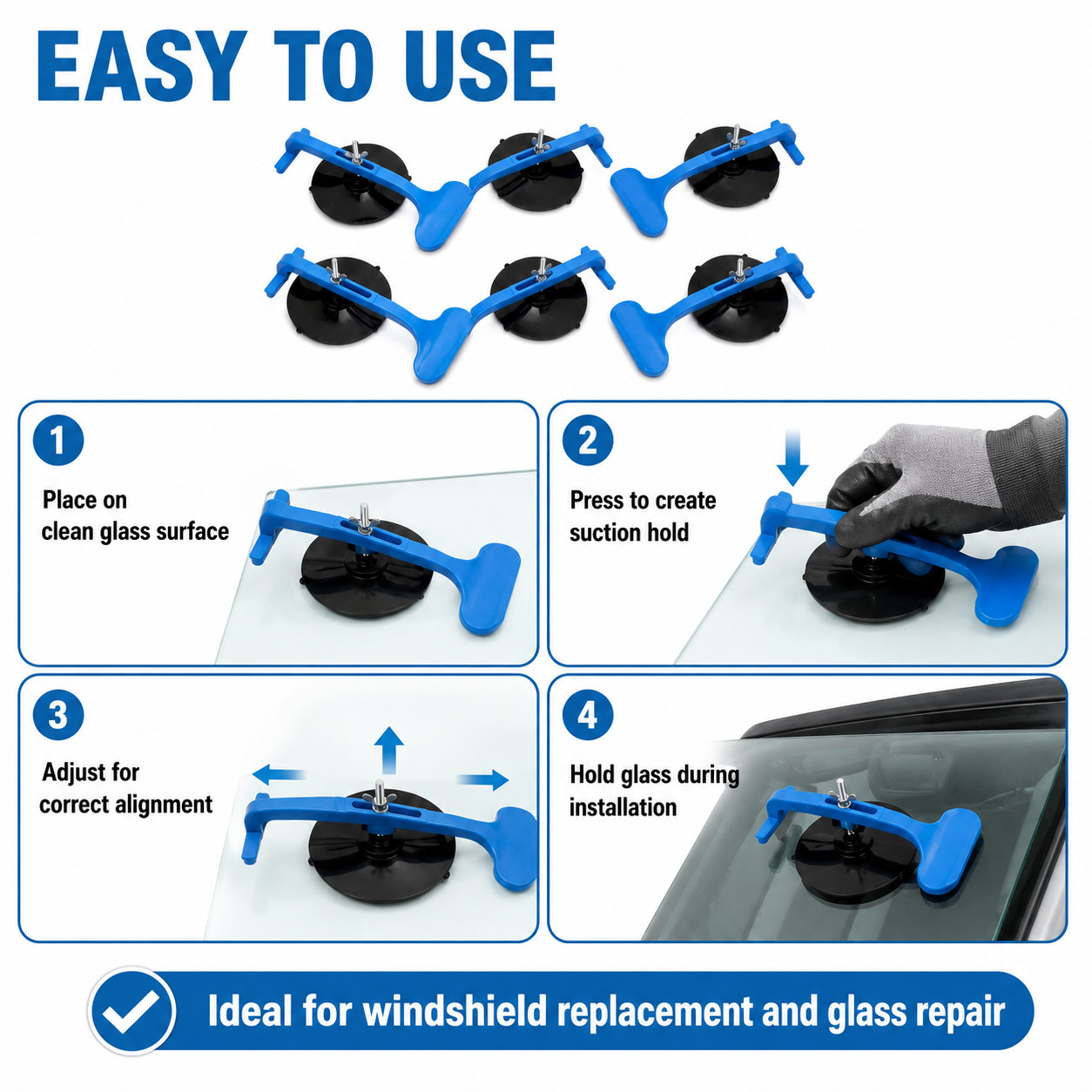 6PCS Suction Cup Clamp Kit for Car Windshield Glass Holder Repair Installation