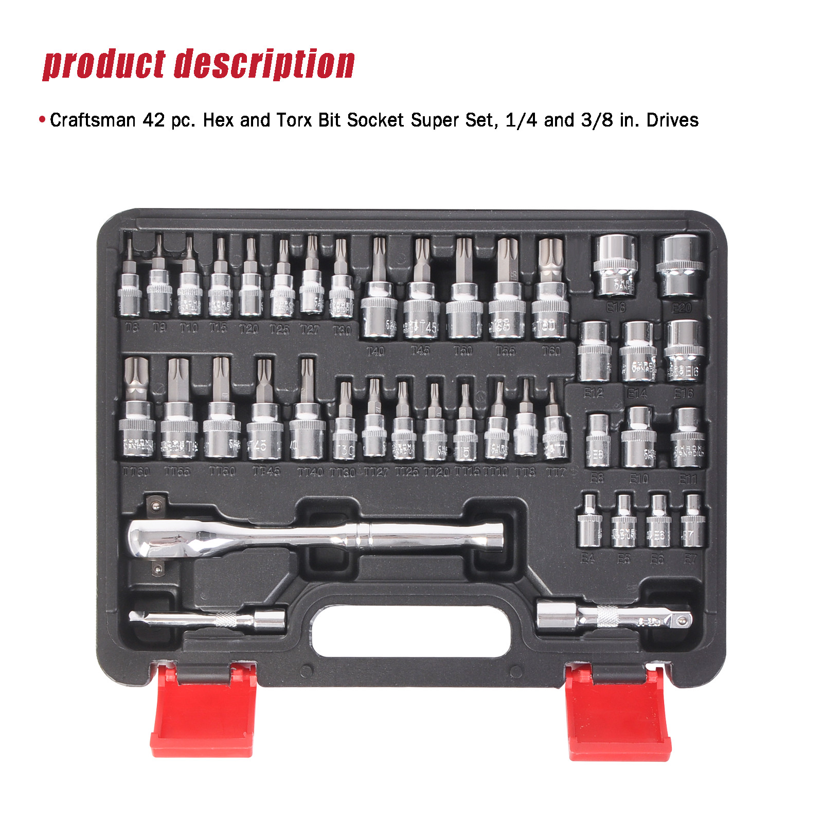 42PC SAE And Metric 1/4 &3/8 Inches Drive Ratchet Wrench Set Torx/Hex Bit Socket