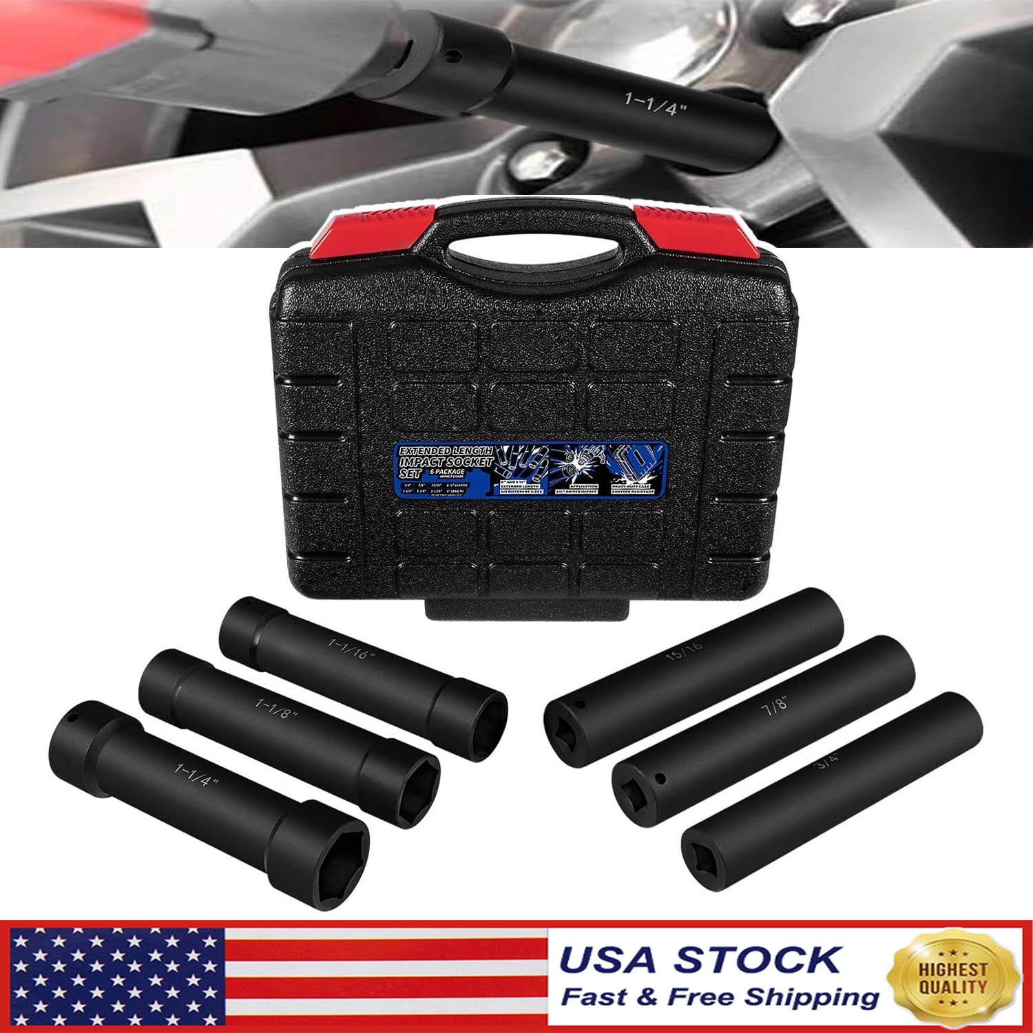 1/2 Inch Drive Heavy Duty Extended Length Extra-Deep Length Impact Socket Set
