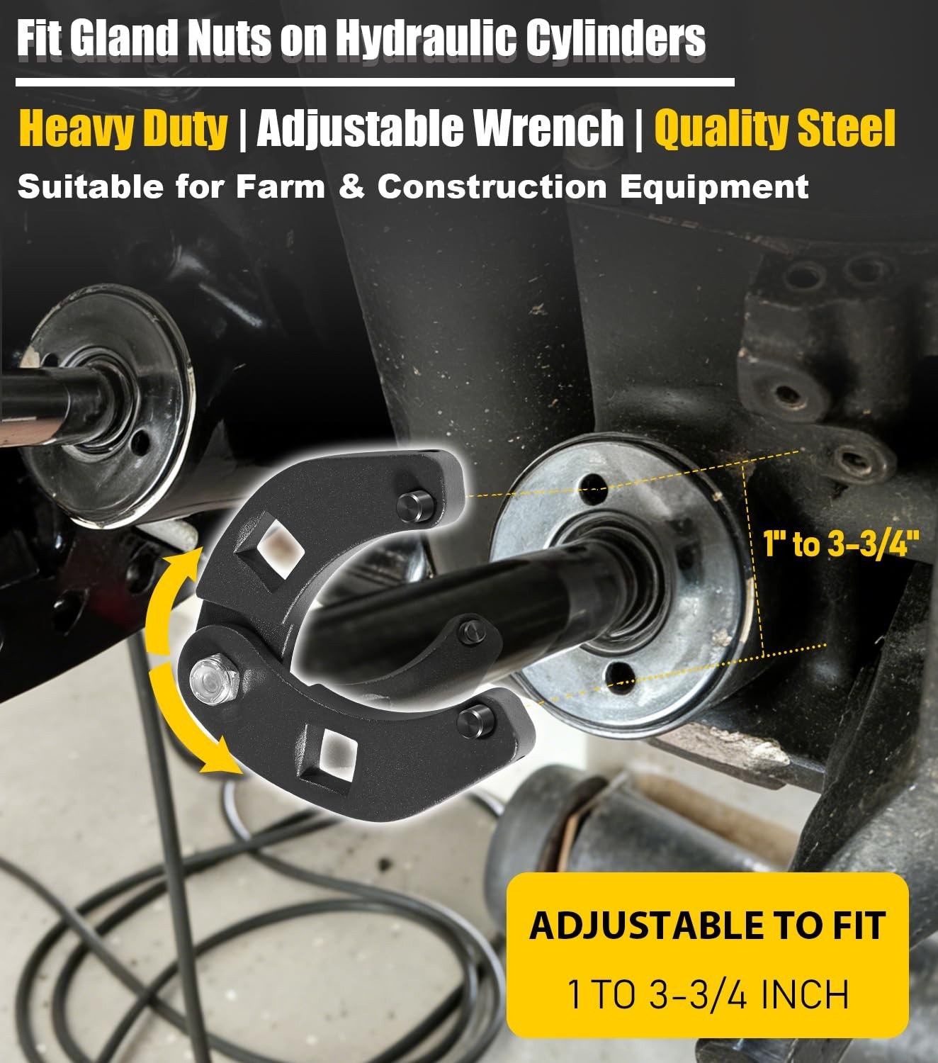Adjustable Gland Nut Wrench Tool for Hydraulic Cylinders, Heavy Duty Pin Spanner